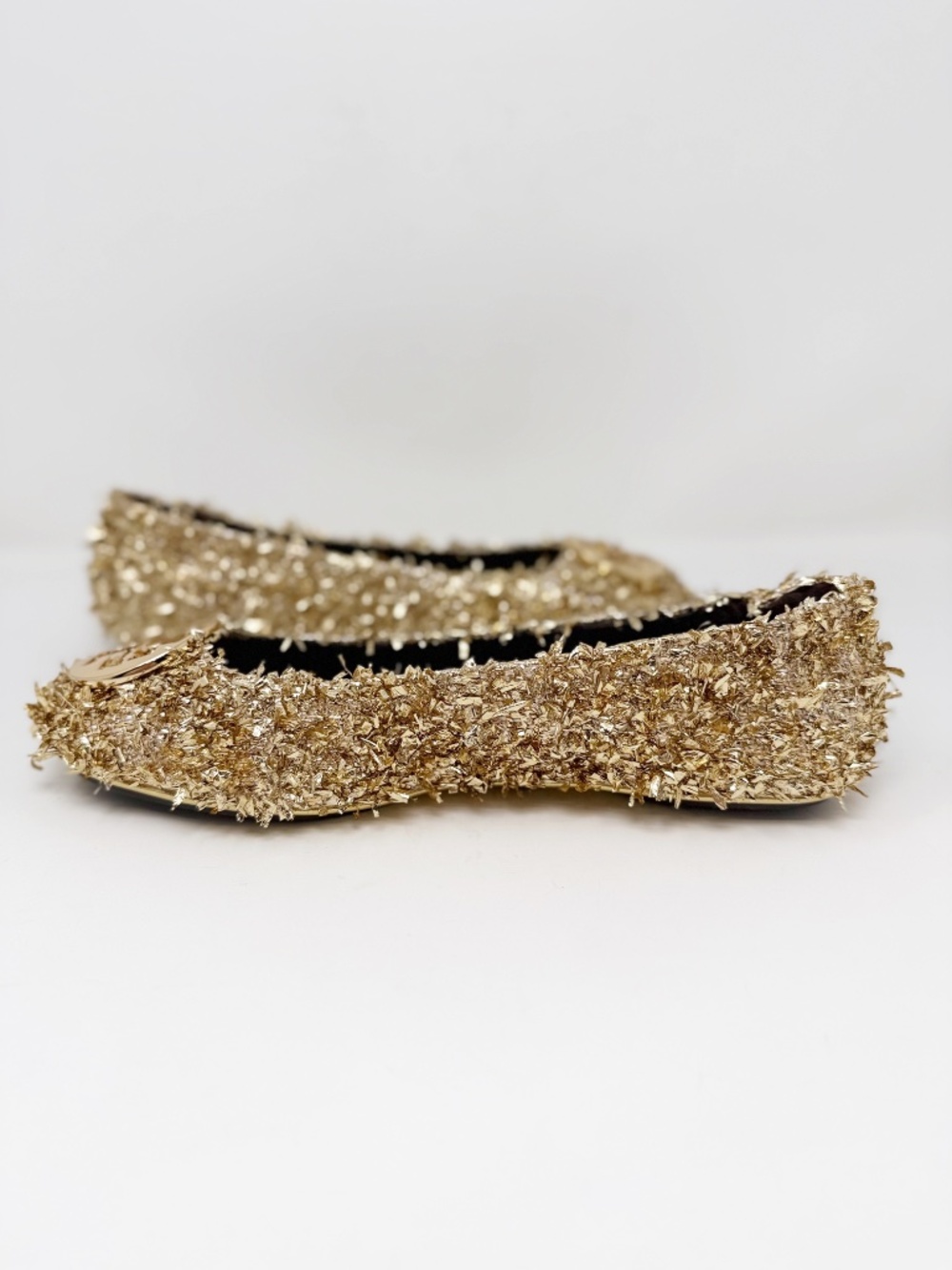 New Tory Burch Minnie Travel Ballet Flats In Gold Confetti Sz 8.5 - Picture 9 of 13